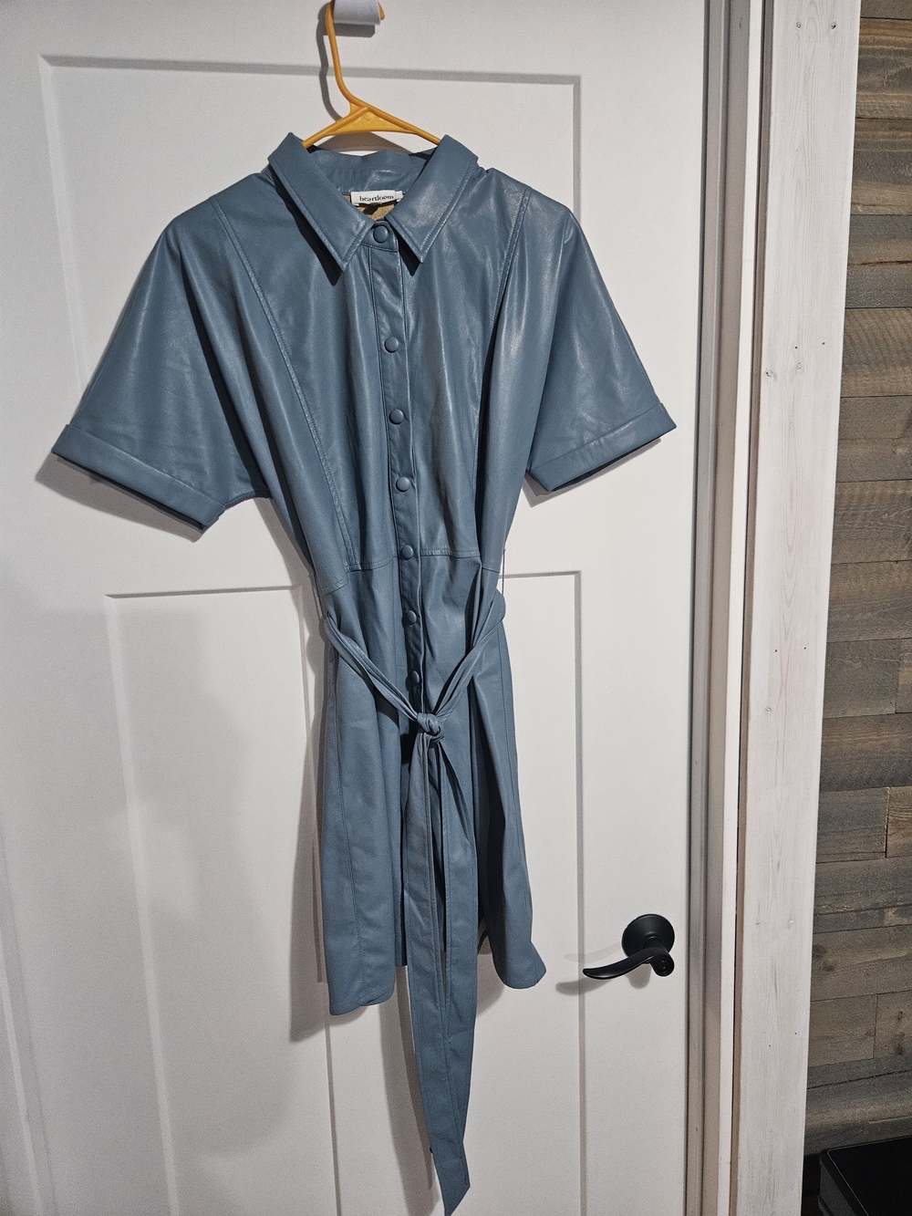 Heartloom Dusty Blue Faux Leather Button-Front Shirt Dress